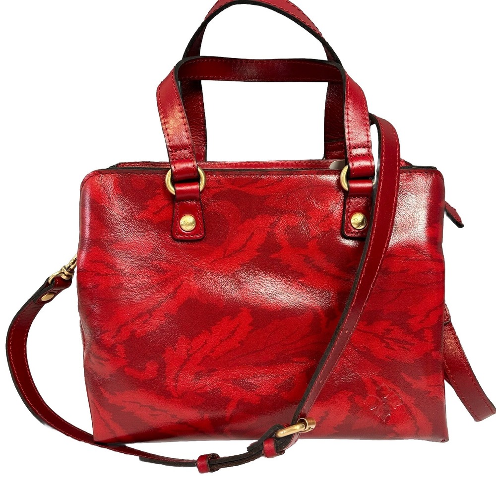Patricia Nash Moggie Leather Satchel Crossbody  Satin Leaves Handbag